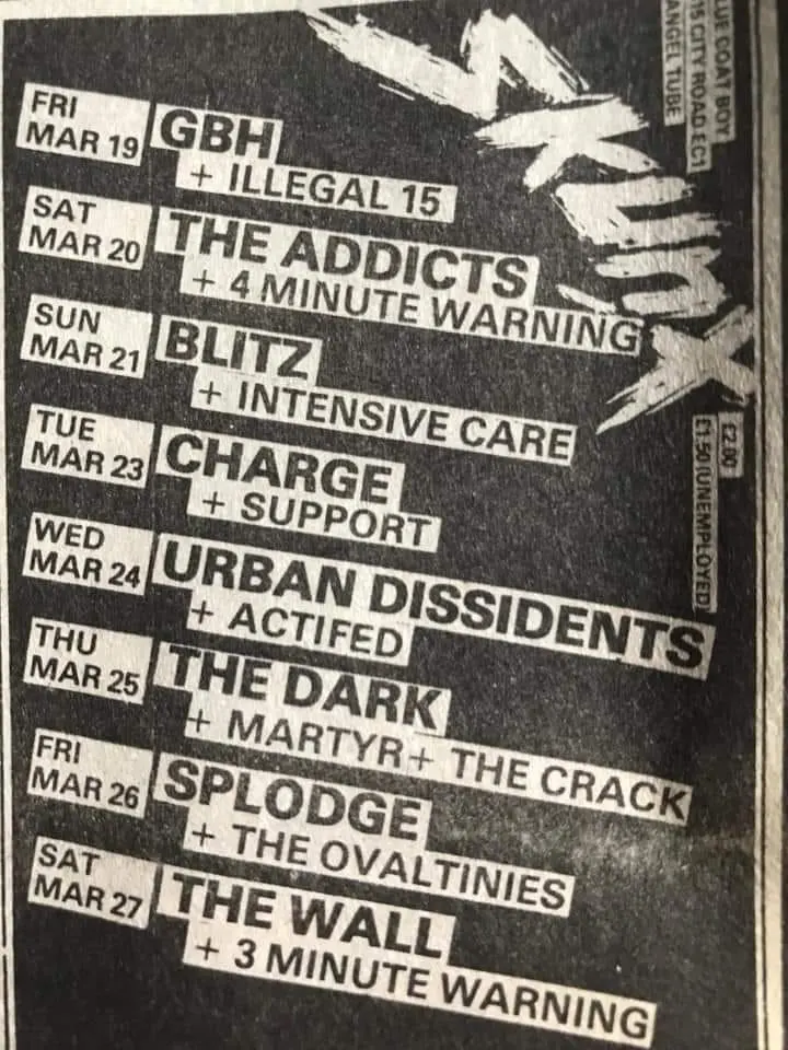 Skunx - Line up Three Minute Warning & The Wall, 27 March 1982